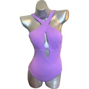 BECCA by Rebecca Virtue Size S Fine Line Rib Tessa One Piece Swimsuit Lilac NEW